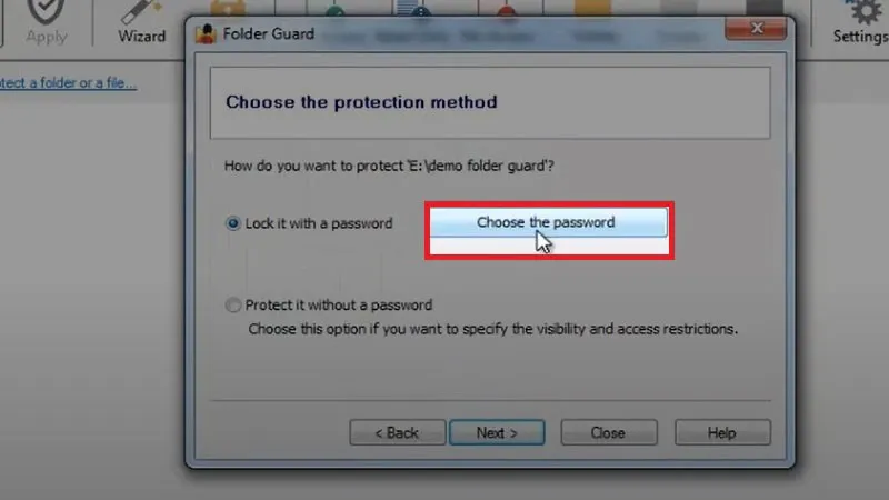Chọn Choose the password để thiết lập mật khẩu