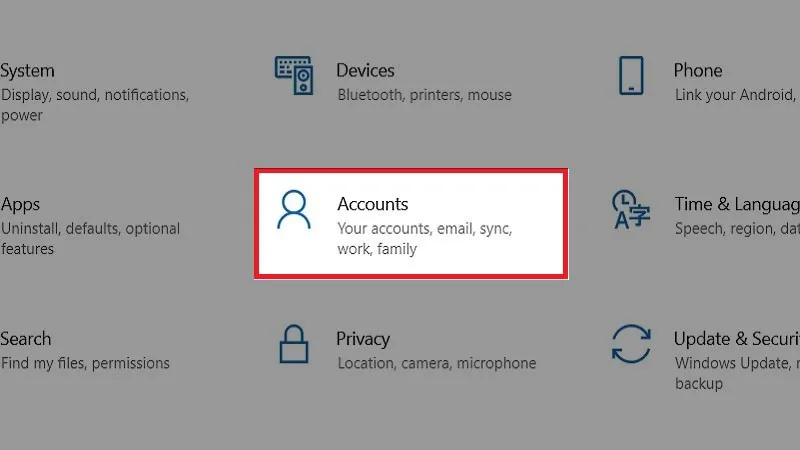 Chọn mục Tài khoản
