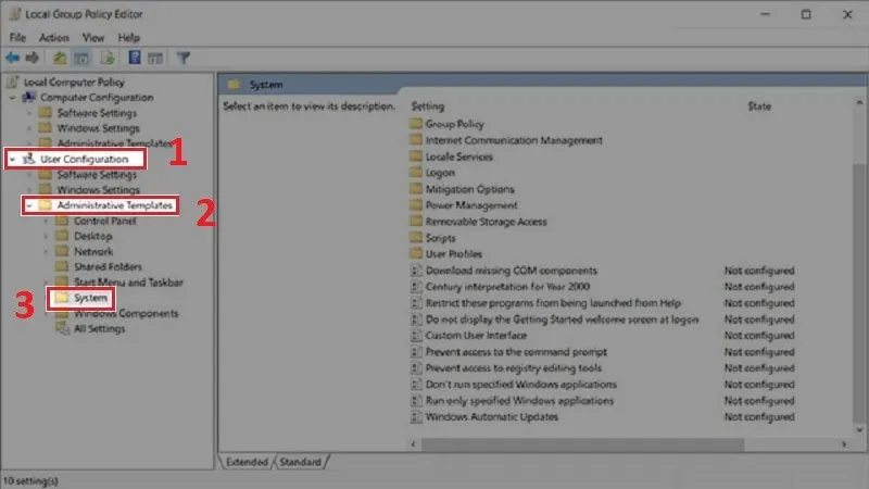 Di chuyển đến tệp User Configuration