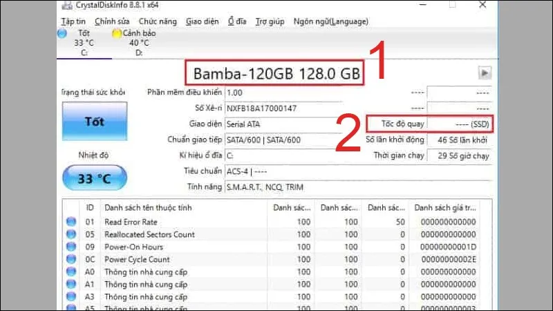 CrystalDiskInfo là một phần mềm test ổ cứng