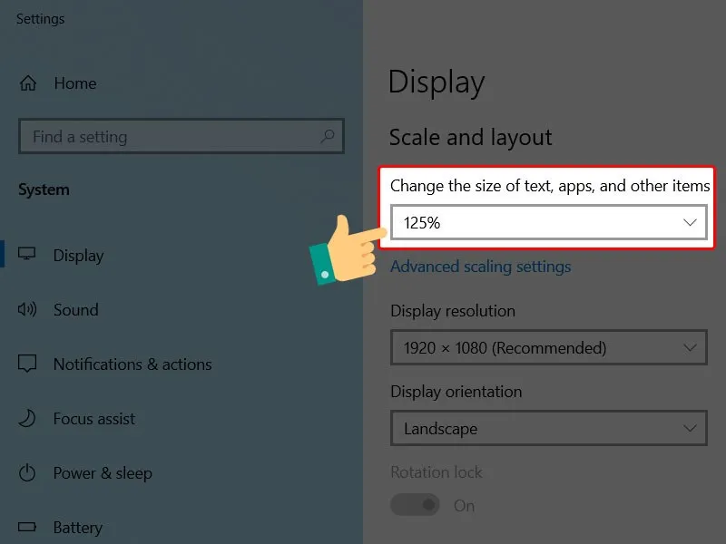 Thay đổi tỷ lệ hiển thị hệ thống
