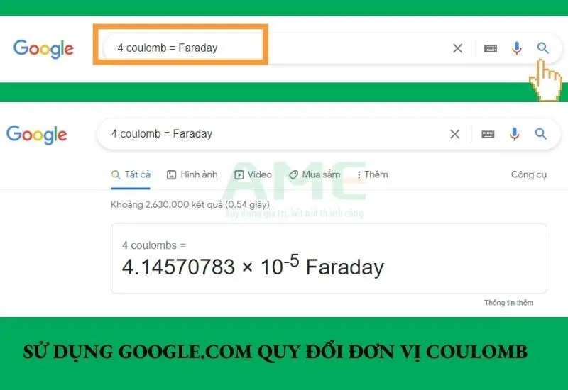 Sử dụng Google Search để quy đổi 1 nC sang C cực kỳ nhanh chóng