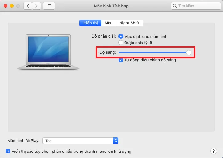Điều chỉnh độ sáng trong System Preferences
