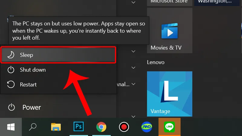 Sử dụng chế độ Sleep trên Windows