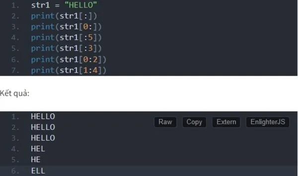 Cách thực hiện chỉ định chỉ mục bắt đầu và chỉ mục kết thúc của một chuỗi