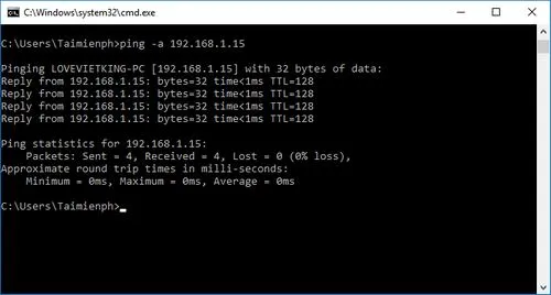 Kiểm tra tên máy tính khi quét IP trong mạng LAN