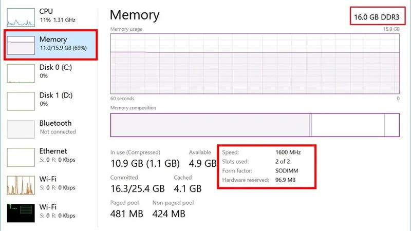 Xem thông tin RAM chi tiết trong Task Manager