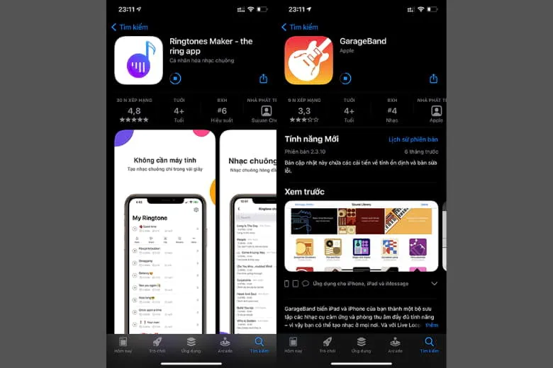 Cài đặt hai ứng dụng hỗ trợ Ringtones Maker và GarageBand từ kho ứng dụng App Store