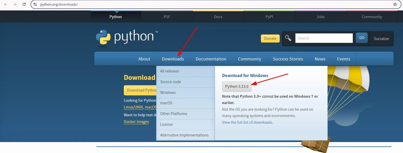 Tải Python từ trang chính thức