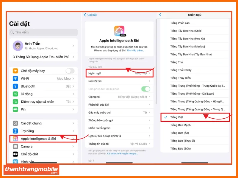 cài đặt Siri tiếng Việt