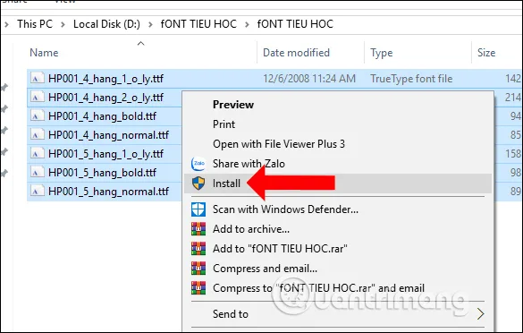 Cài font bằng Install