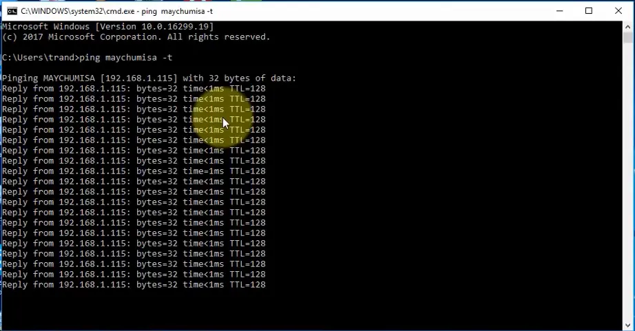 Kết quả ping thành công