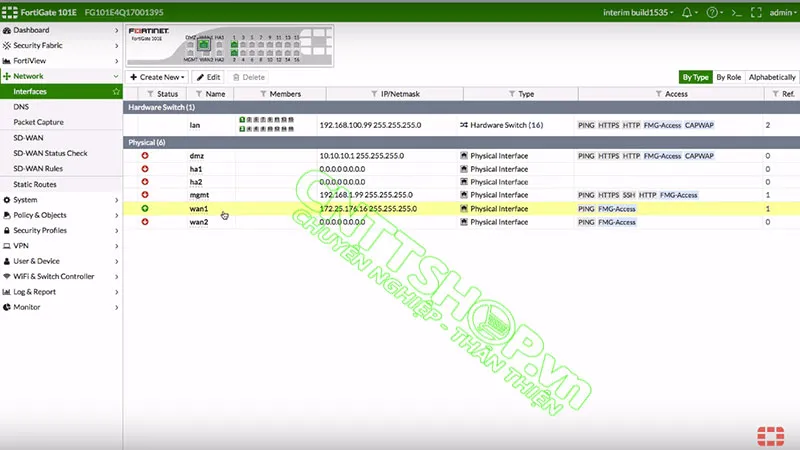 Danh sách interface trên Fortigate