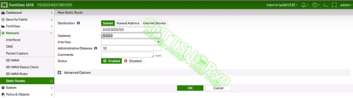 Chi tiết cấu hình static route