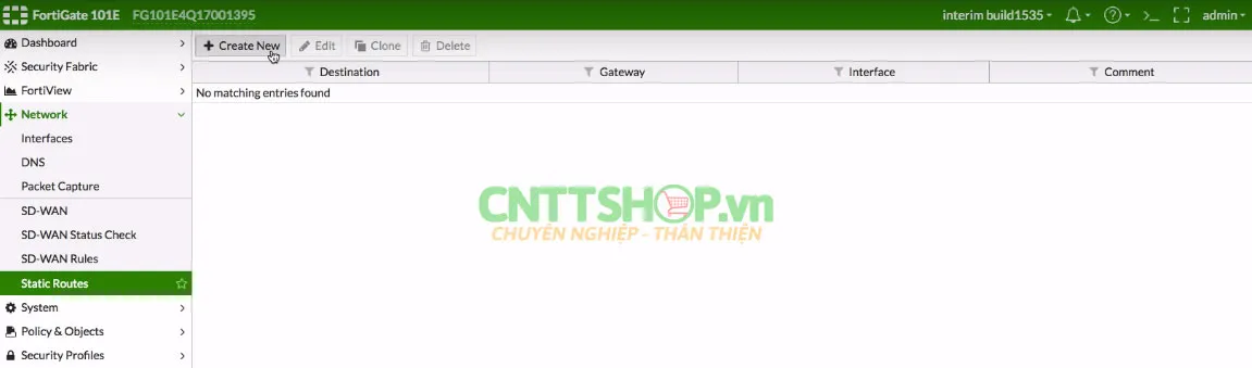 Tạo static route mới