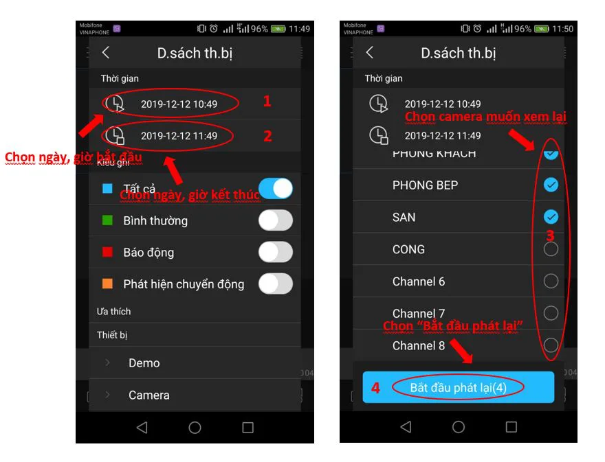 Cấu hình thời gian xem lại camera