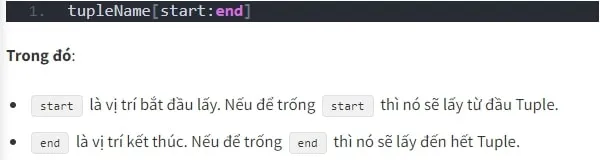 Câu lệnh để lấy một Tuple con trong Tuple hiện tại
