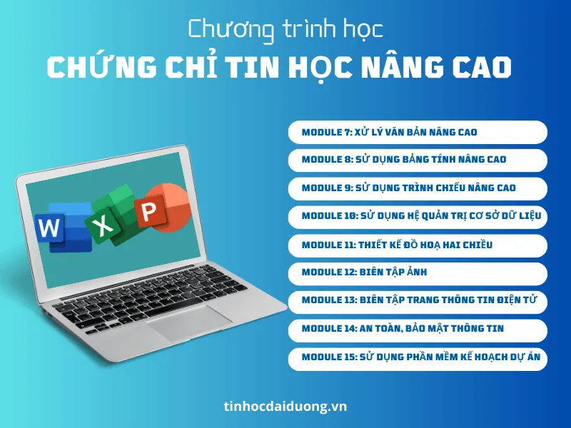 Cấu trúc 9 module chuyên sâu trong chương trình đào tạo chứng chỉ tin học nâng cao
