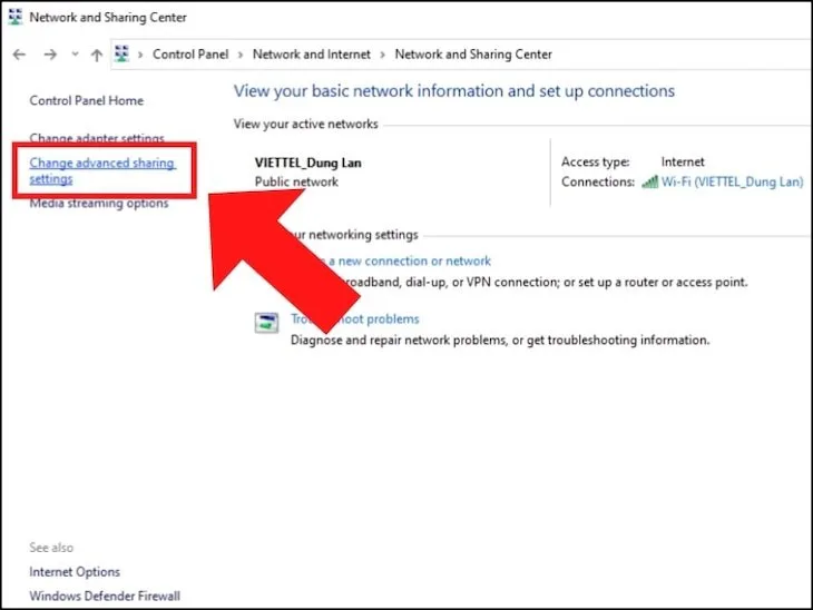 Change advanced sharing settings