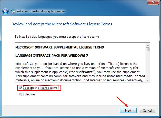 Chấp nhận các điều khoản sử dụng từ Microsoft để tiếp tục cài đặt