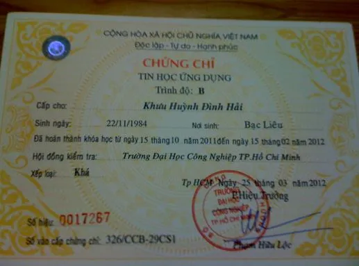 Chi tiết thông tin trên chứng chỉ tin học đảm bảo các tiêu chuẩn kỹ thuật