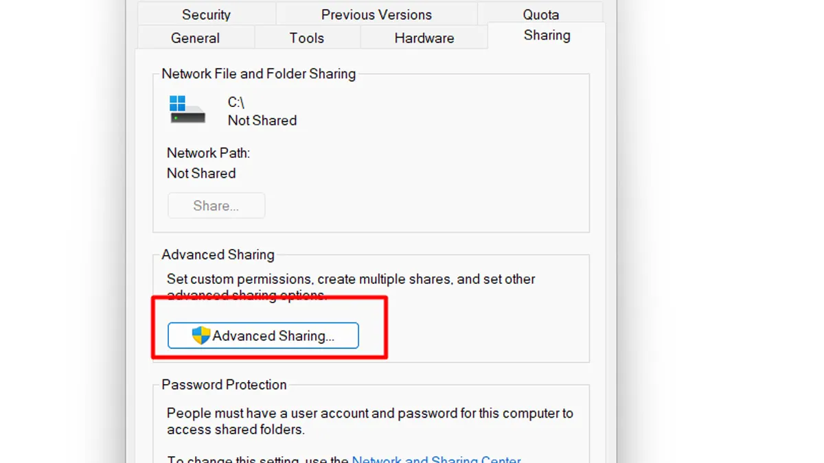 Kích hoạt tính năng Advanced Sharing cho thư mục dữ liệu tập trung