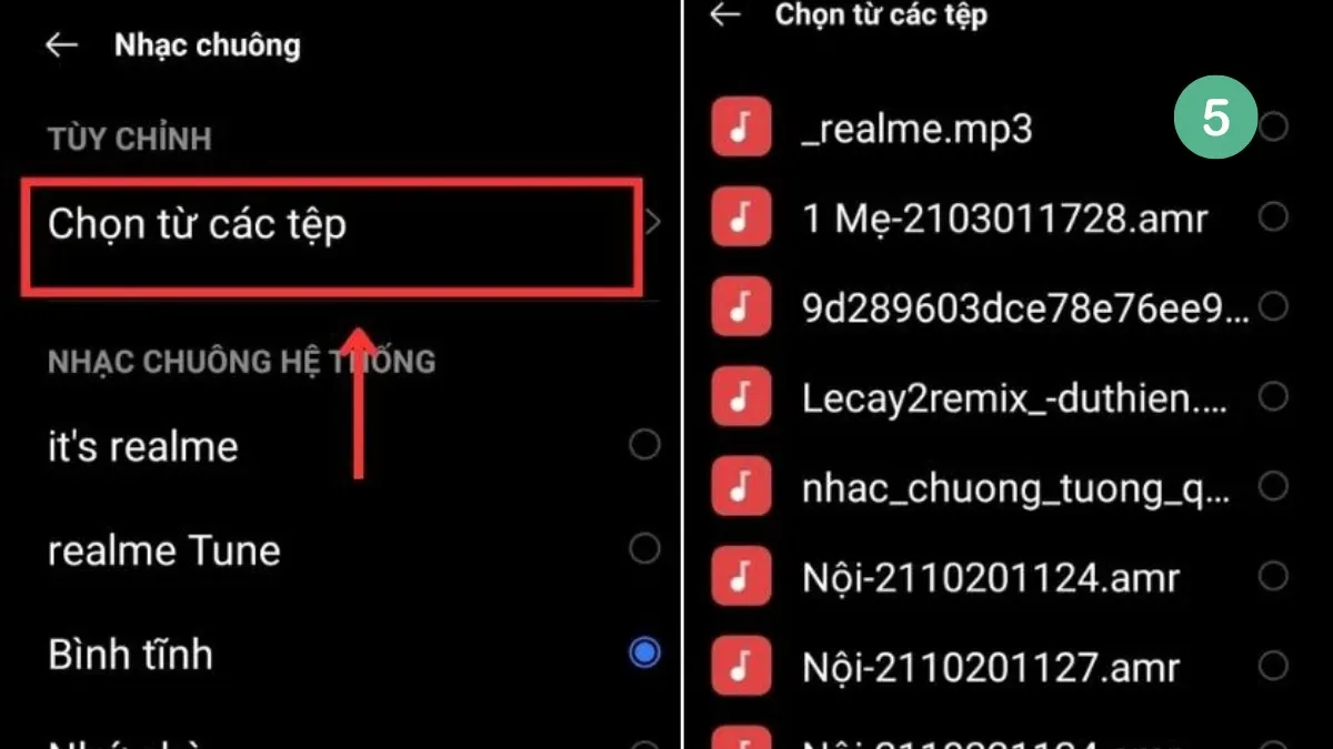 Chọn bài hát đã tải về để hoàn tất quá trình thiết lập nhạc chuông cá nhân