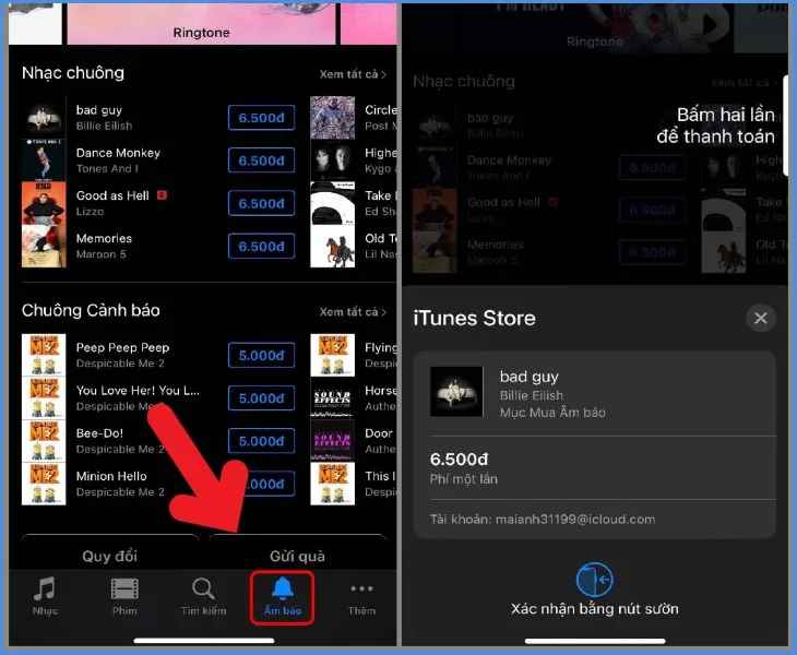 Chọn bài hát và thanh toán trên iTunes Store