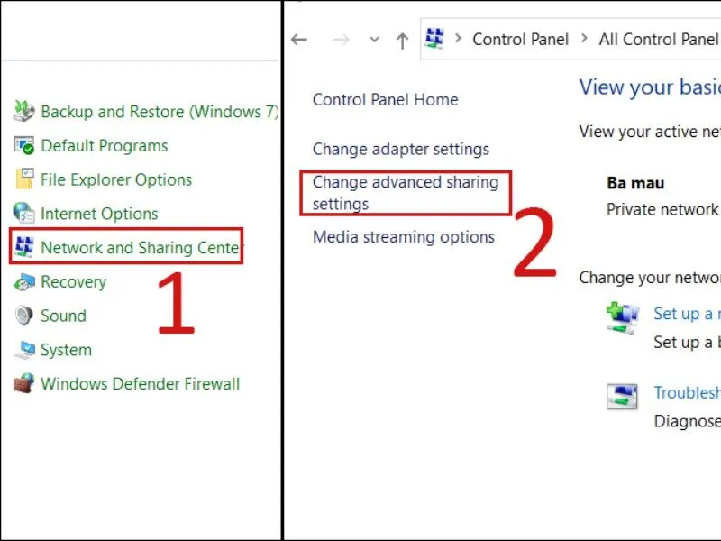 Chọn Change advanced sharing settings