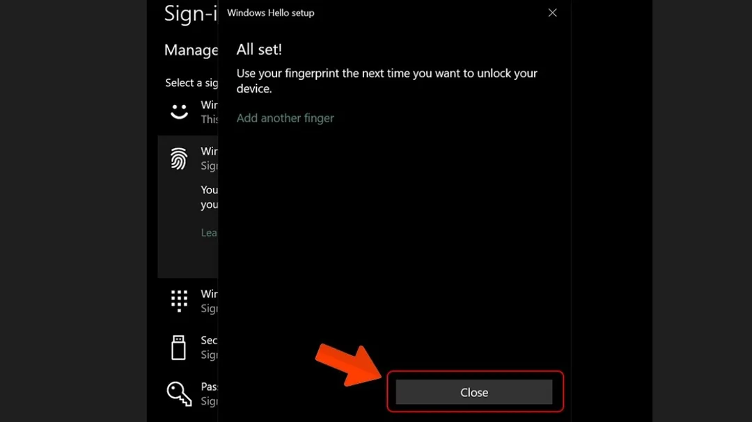 Chọn Close để hoàn tất