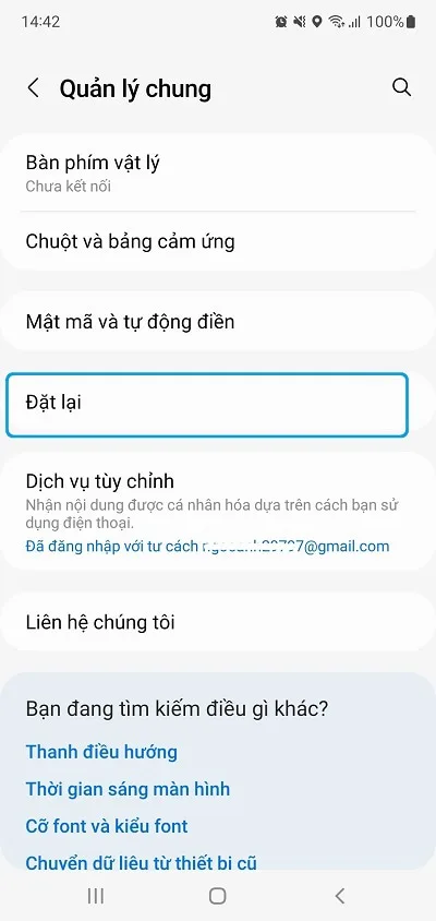 Chọn Đặt lại trong Quản lý chung