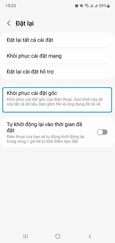 Chọn Khôi phục cài đặt gốc