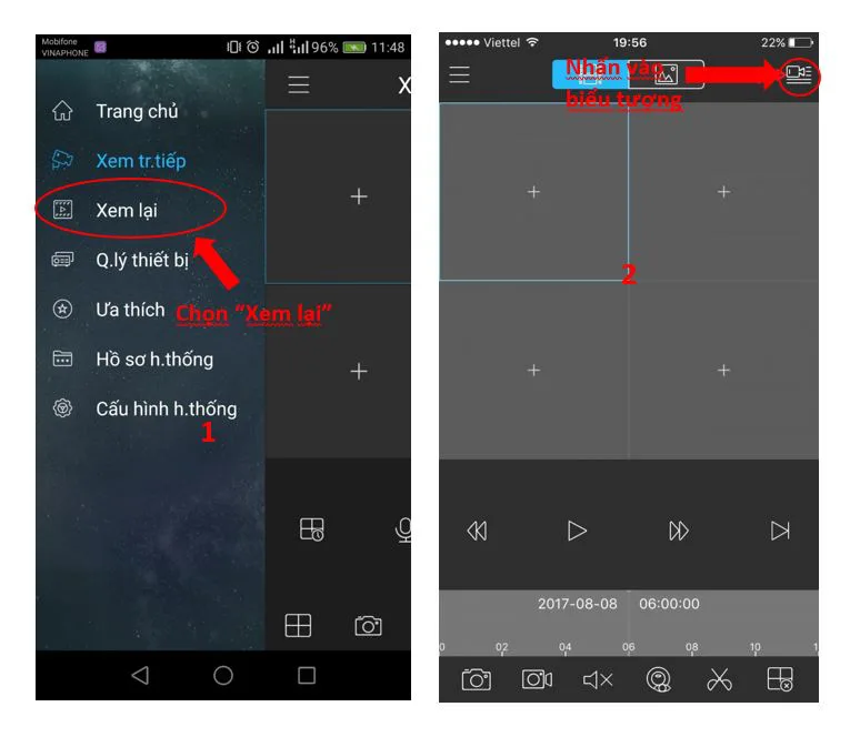 Chọn ngày giờ và camera để xem lại