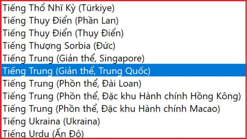 Chọn ngôn ngữ tiếng Trung giản thể