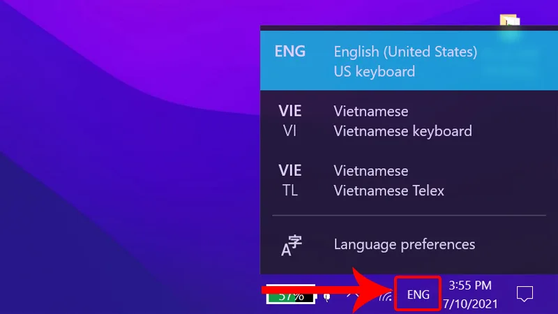 Chọn ngôn ngữ từ Taskbar