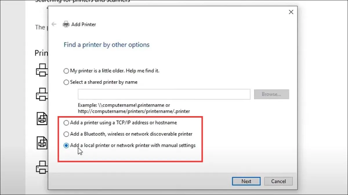 Chọn phương thức cài đặt không dây tương ứng và làm theo hướng dẫn trên màn hình.