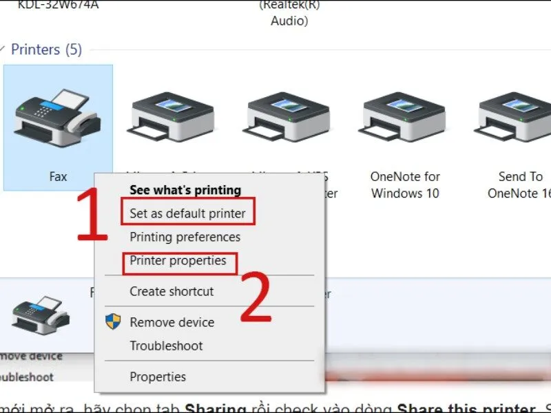Chọn Set as default printer