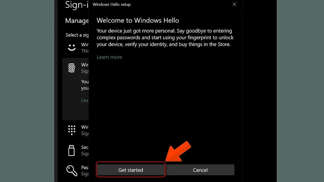 Chọn Set up trong Windows Hello Fingerprint