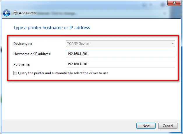 Chọn Standard TCP/IP Port để kết nối qua mạng