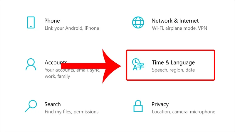 Chọn Time and Language