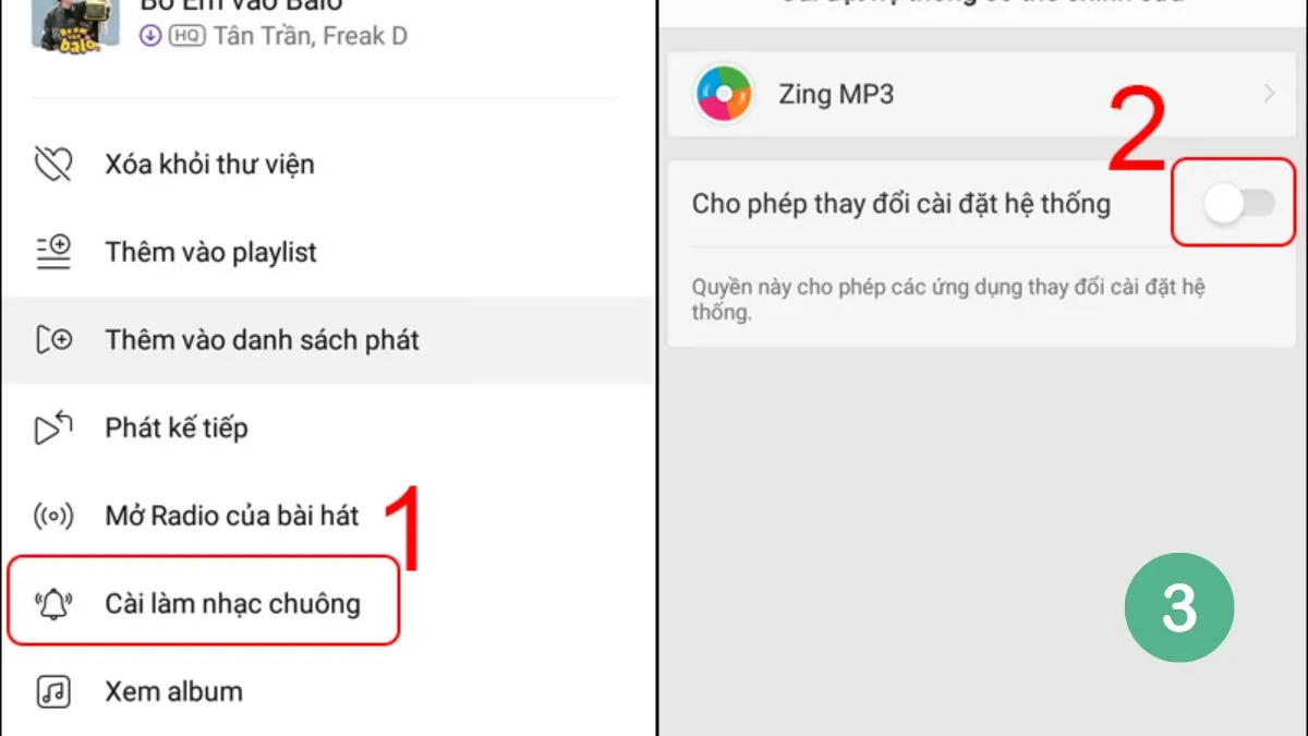 Chọn tính năng cài làm nhạc chuông và cấp quyền cho ứng dụng trên điện thoại