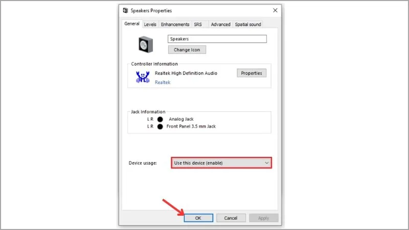Chọn Use this device enable rồi nhấn OK