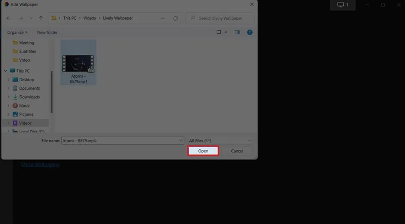 Chọn video từ thư mục cá nhân để đặt làm hình nền
