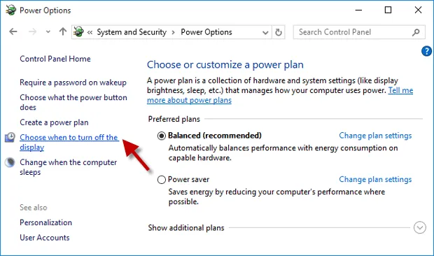 Thiết lập hẹn giờ tắt màn hình