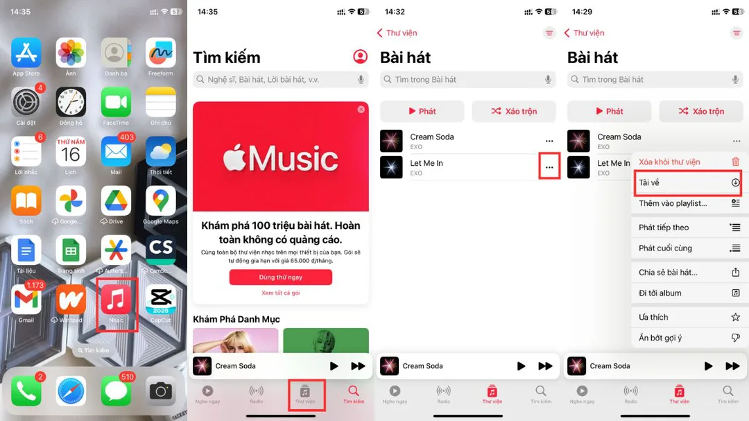 Chuẩn bị bài hát từ ứng dụng nghe nhạc