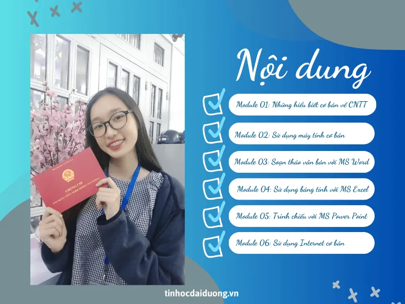 Chứng chỉ tin học văn phòng cơ bản gồm 6 module