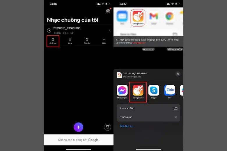 Chuyển tập tin âm thanh sang ứng dụng GarageBand để tiến hành biên tập và cắt nhạc