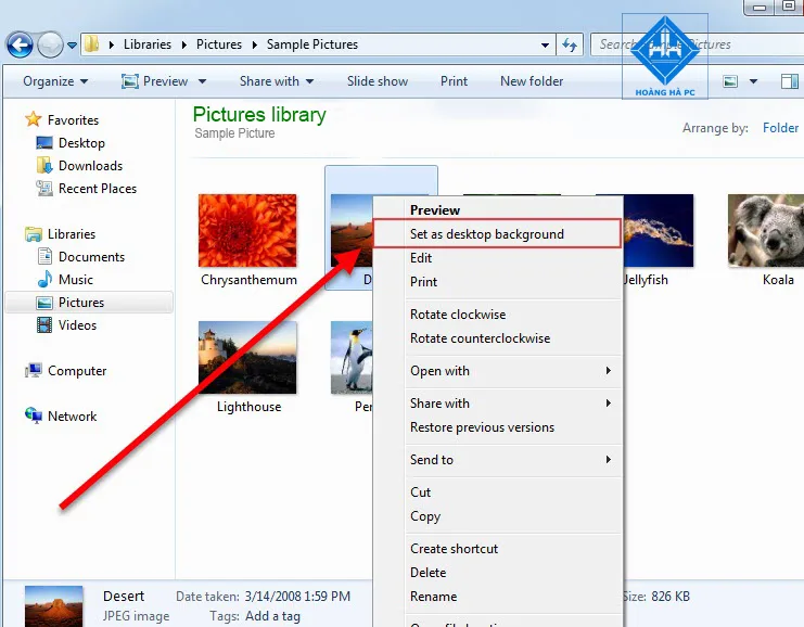 Click chuột phải chọn Set as desktop background