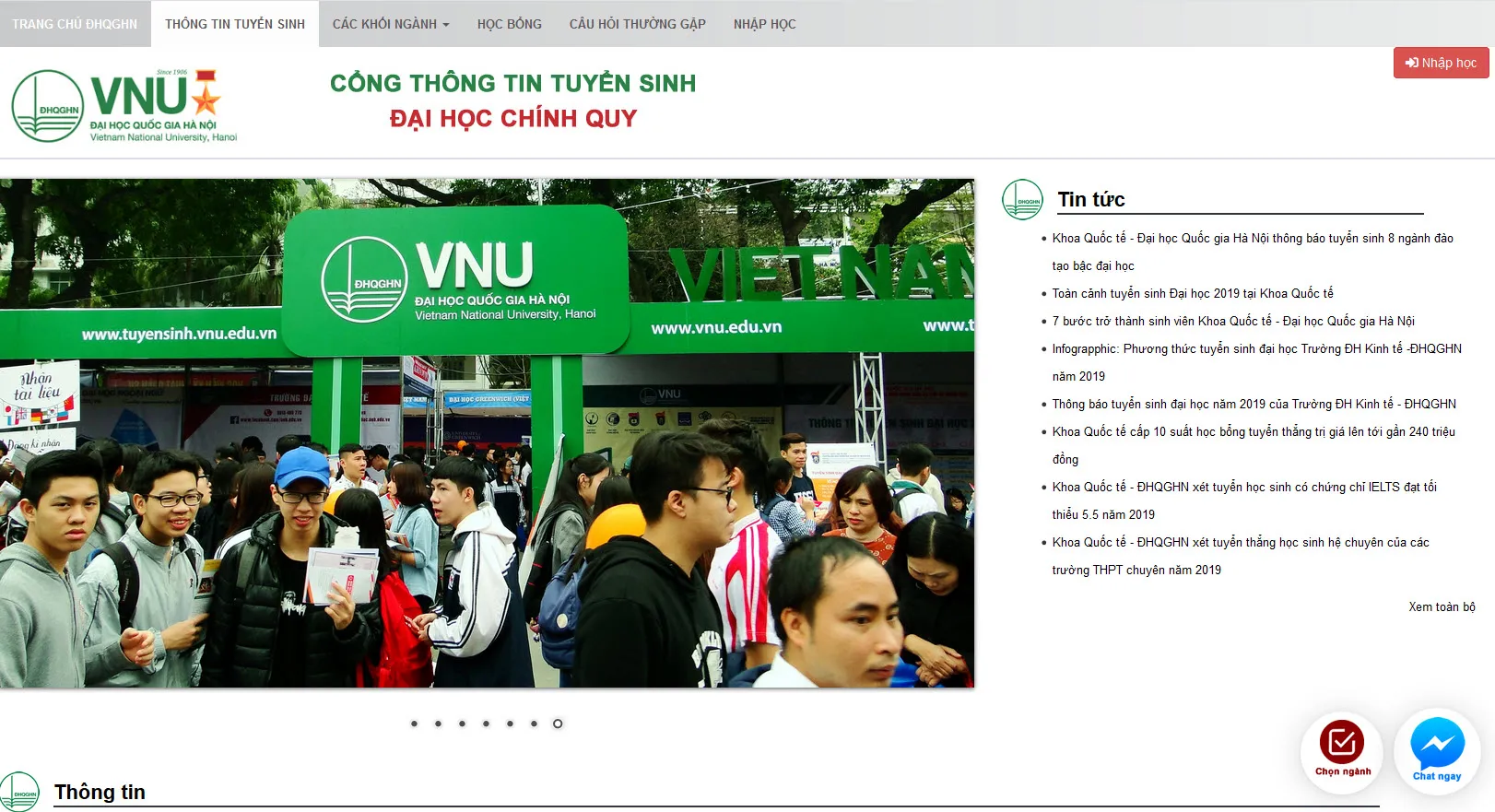 Cổng thông tin tuyển sinh Đại học Quốc gia Hà Nội