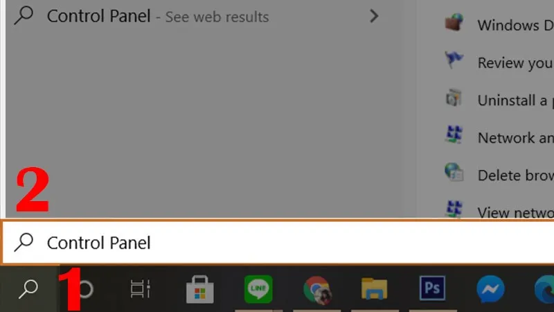 Nhấn vào thanh Tìm kiếm bên dưới công cụ nhập từ khóa Control Panel